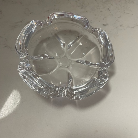 Val St Lambert Glass Crystal Thick 5 Sided 6.5 Round Cigar Ashtray Belgium - Picture 1 of 2